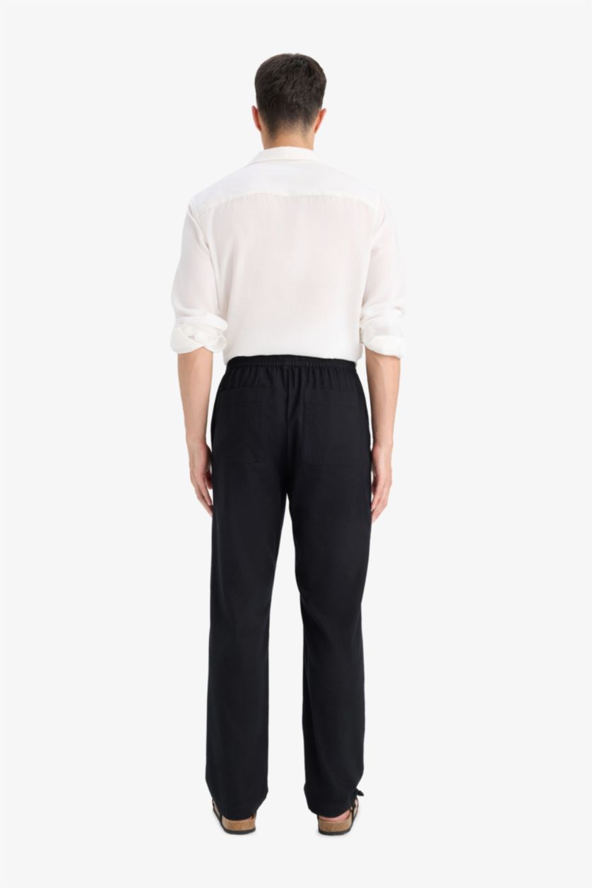 MAN Black Relax Fit Regular Hem Flanel Trousers