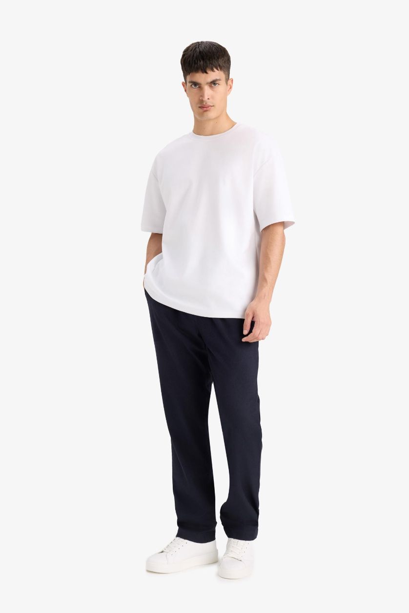 HOMME Marin Pantalon droit en flanelle Coupe décontractée
