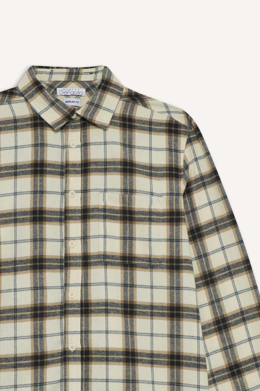 Erkek Açık Lacivert %100 Pamuk Kareli Gömlek