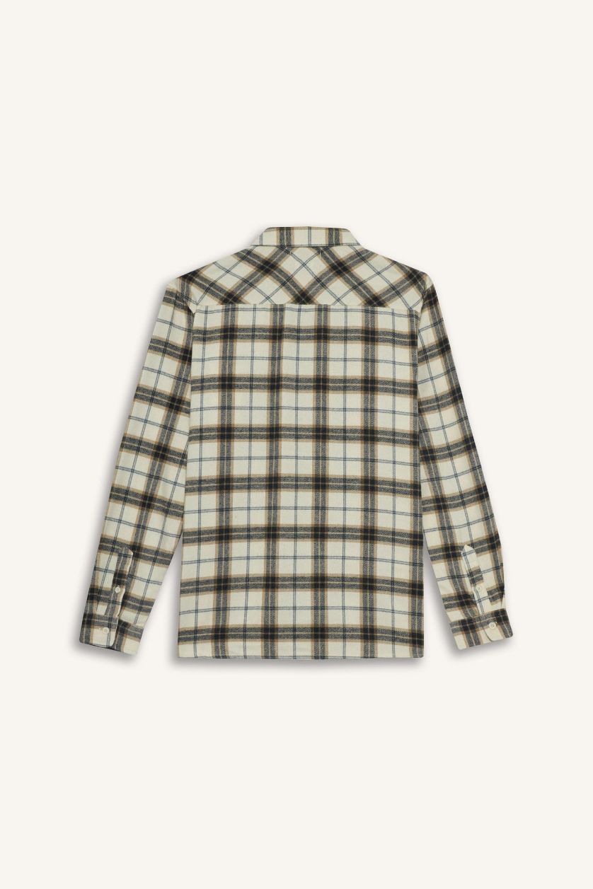 Erkek Açık Lacivert %100 Pamuk Kareli Gömlek