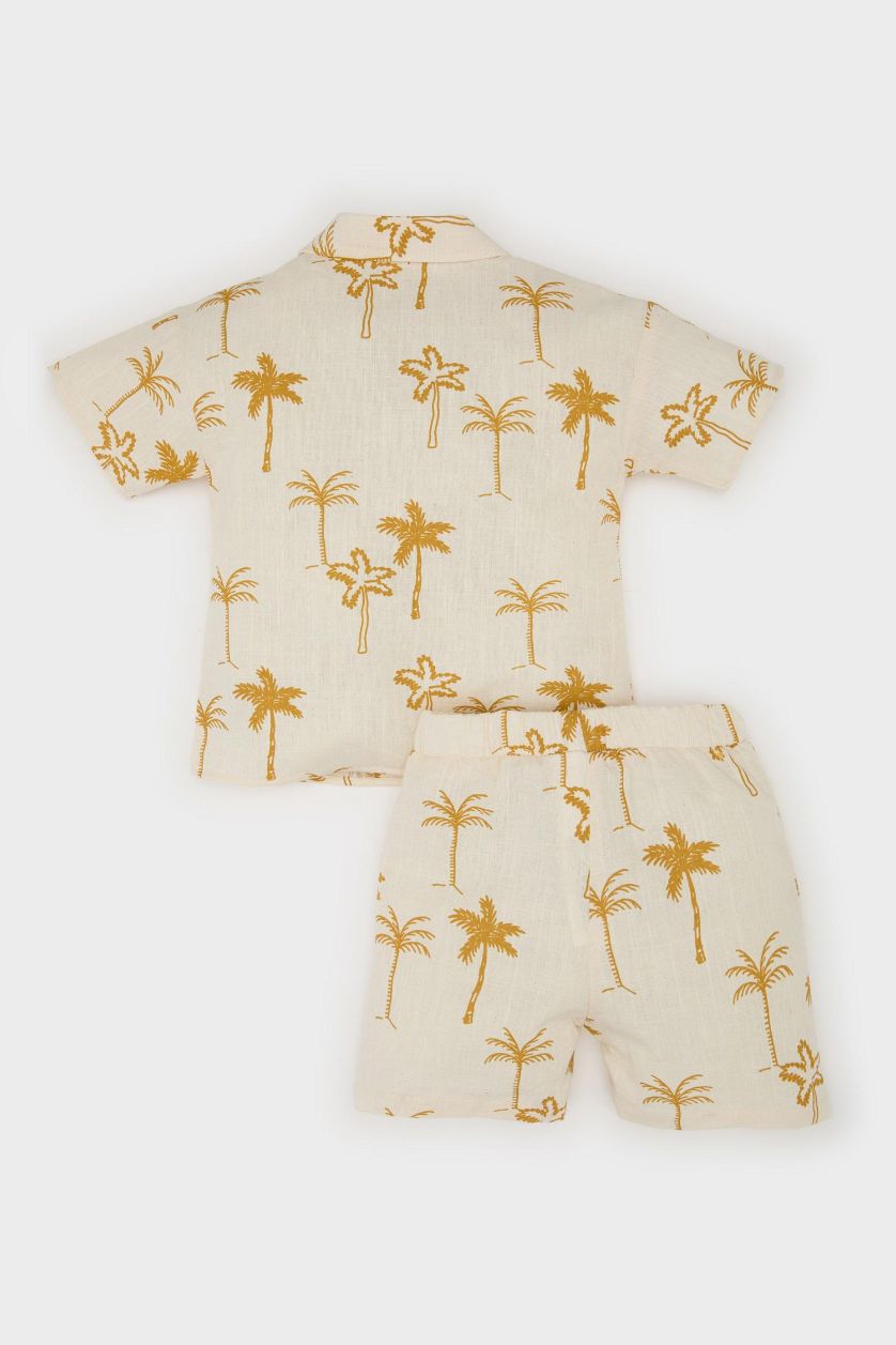طفل صغير بيج فاتح طقم بيبي اولادي تروبيكال قصة عادية شورت وقميص - قطعتين