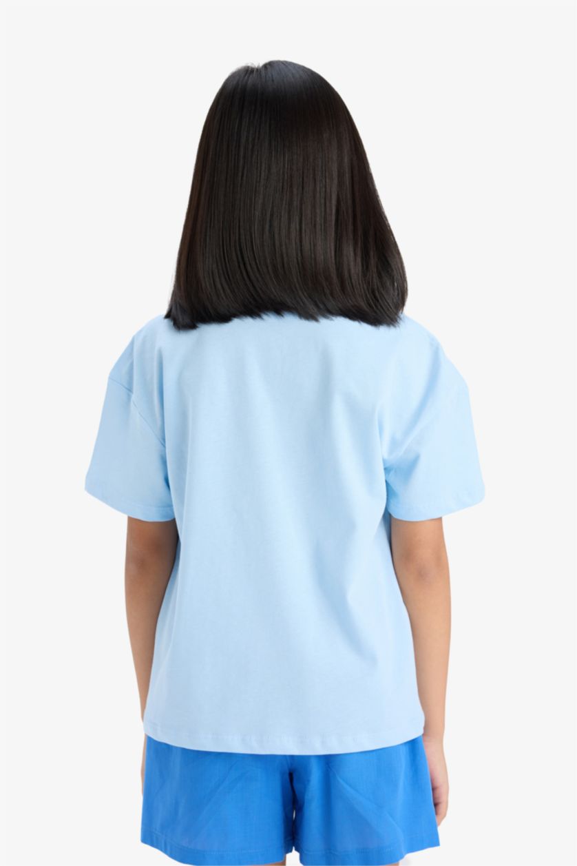 Kız Çocuk - Genç Kız Mavi Snoopy Relax Fit Bisiklet Yaka Kısa Kollu Tişört Kız Çocuk