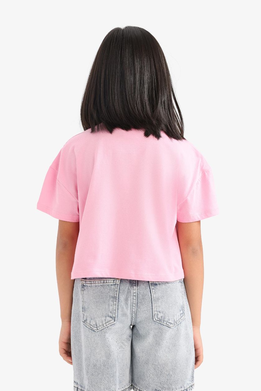 Kız Çocuk - Genç Kız Pembe Snoopy Bisiklet Yaka Kısa Kollu Tişört Kız Çocuk