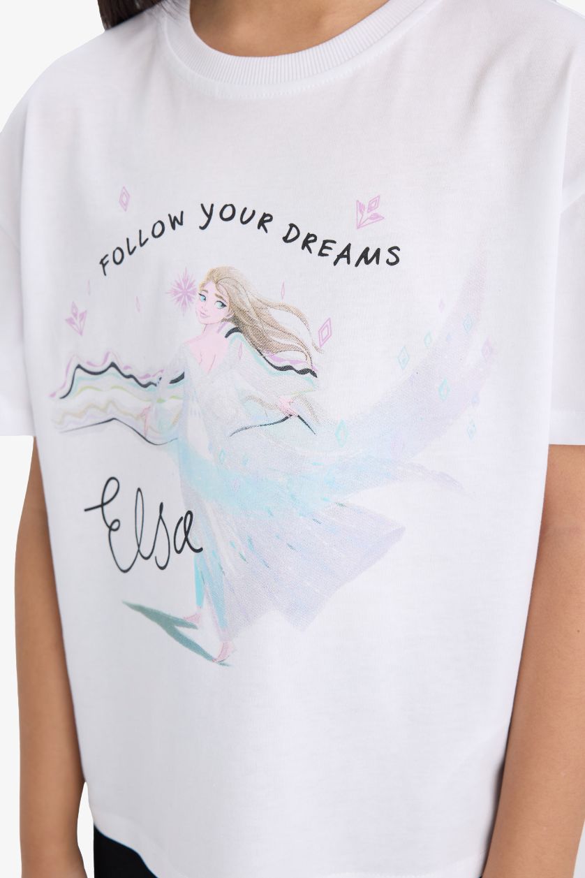 Kız Çocuk - Genç Kız Beyaz Frozen Relax Fit Bisiklet Yaka Kısa Kollu Tişört Kız Çocuk