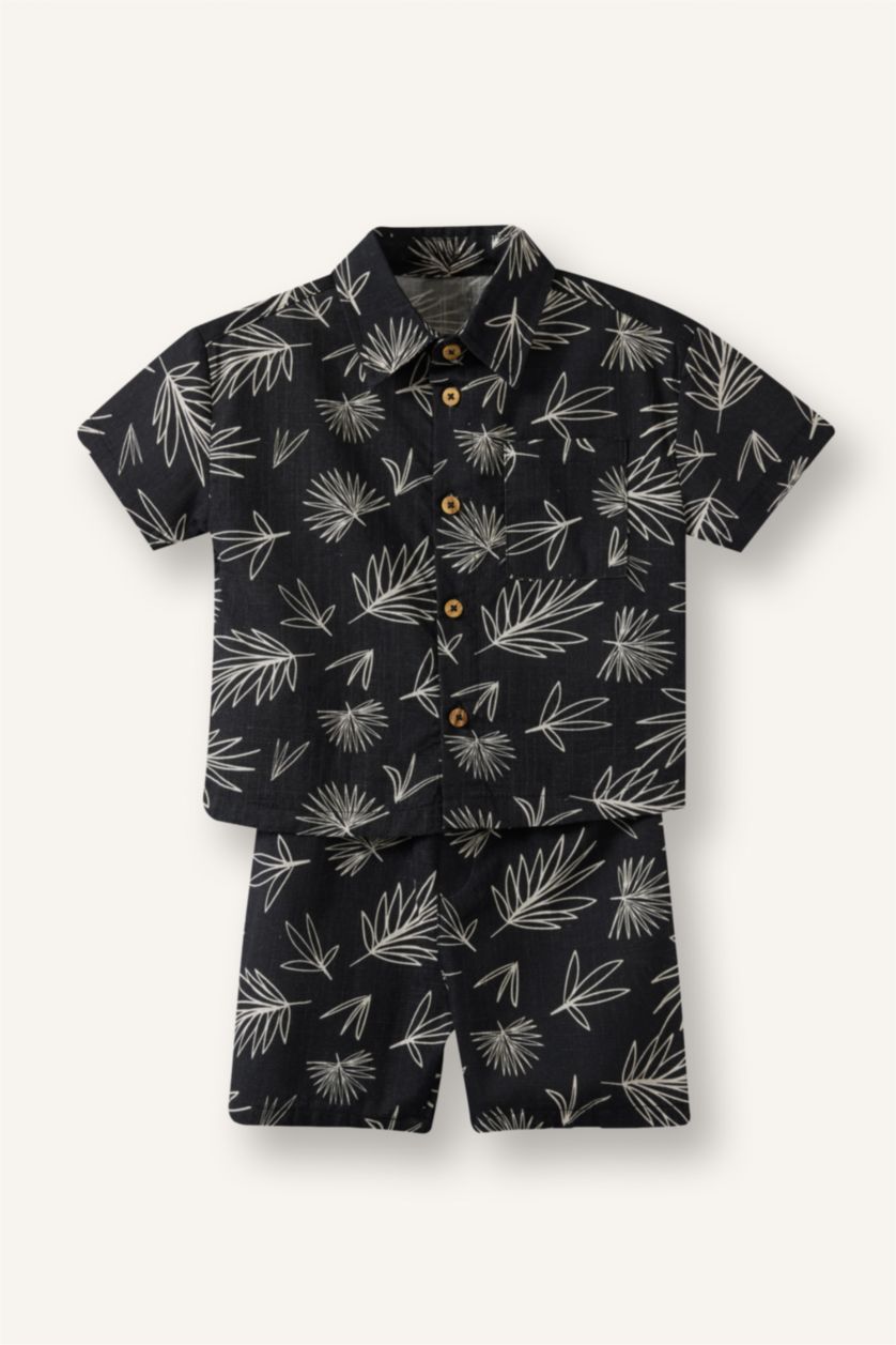 Baby Boy Black Baby Boy Printed Flame Poplin 2 Piece Set