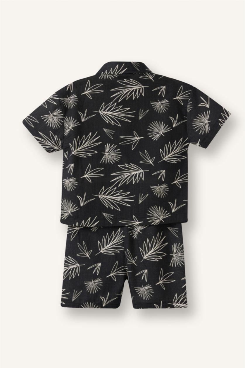 Baby Boy Black Baby Boy Printed Flame Poplin 2 Piece Set
