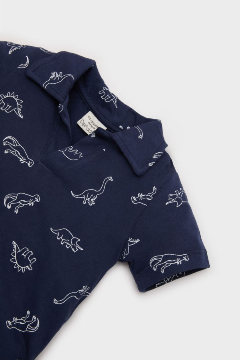 BABY BOY NAVY Baby Boy Dinosaur Patterned Shirt Denim Shorts 2 Piece Set