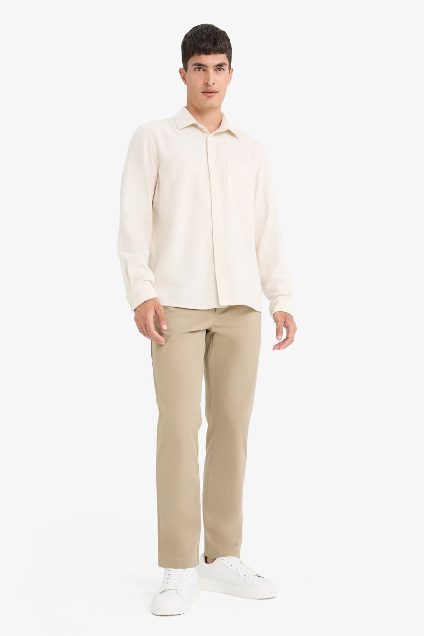 Erkek Ekru %100 Pamuk Gömlek