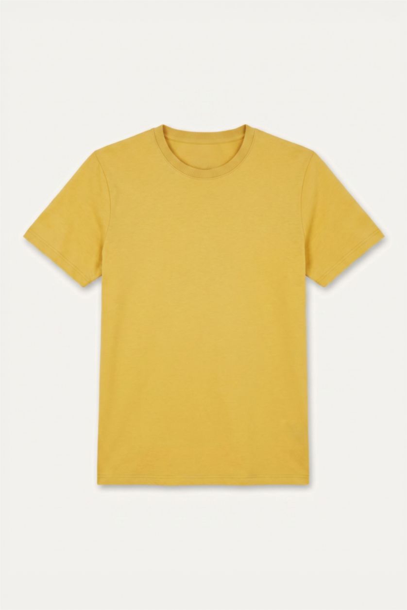 Erkek Açık Sarı Regular Fit Basic Tişört