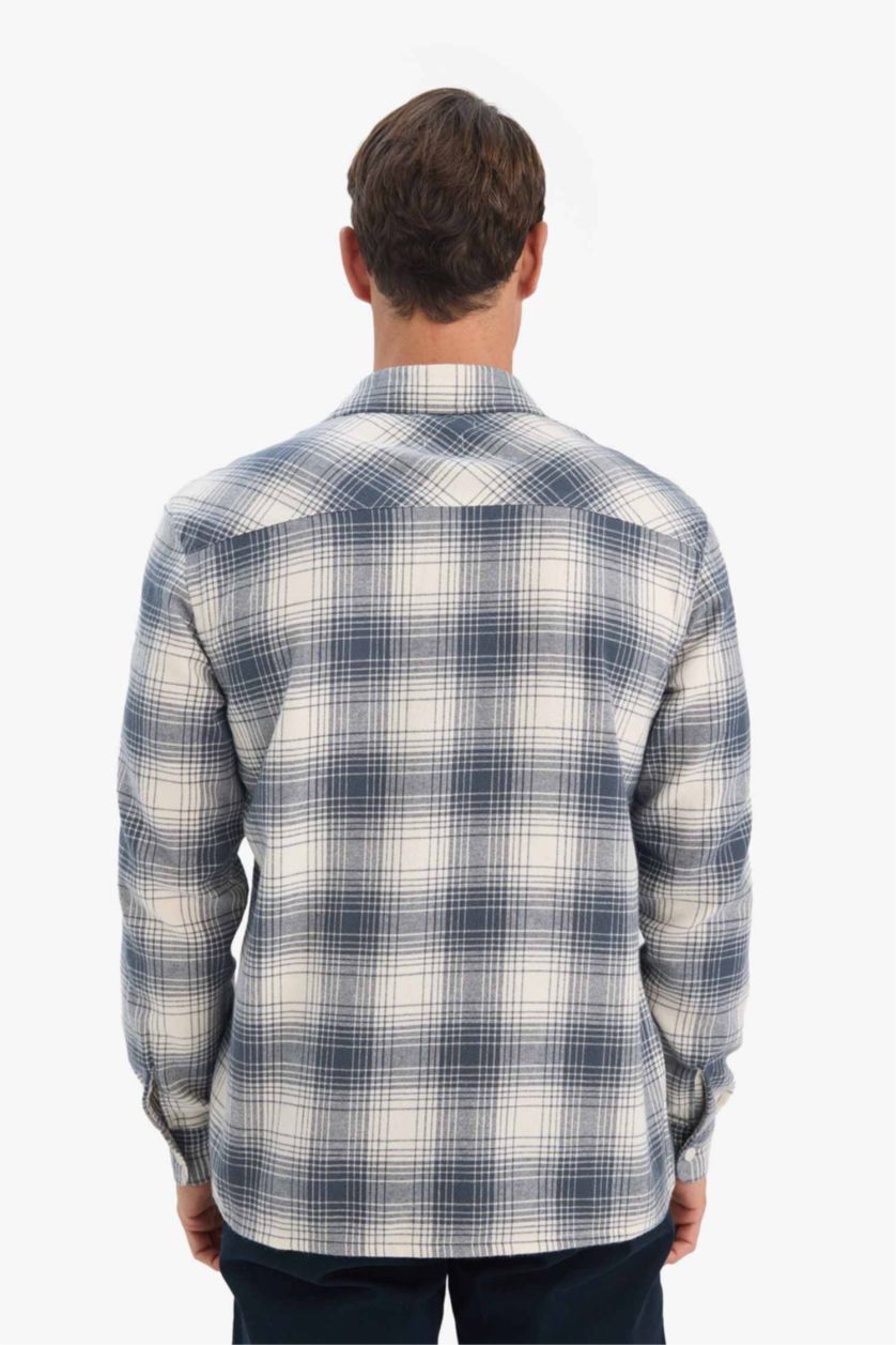 Erkek Açık Lacivert Regular Fıt Polo Yaka Kareli Flanel Uzun Kollu Gömlek