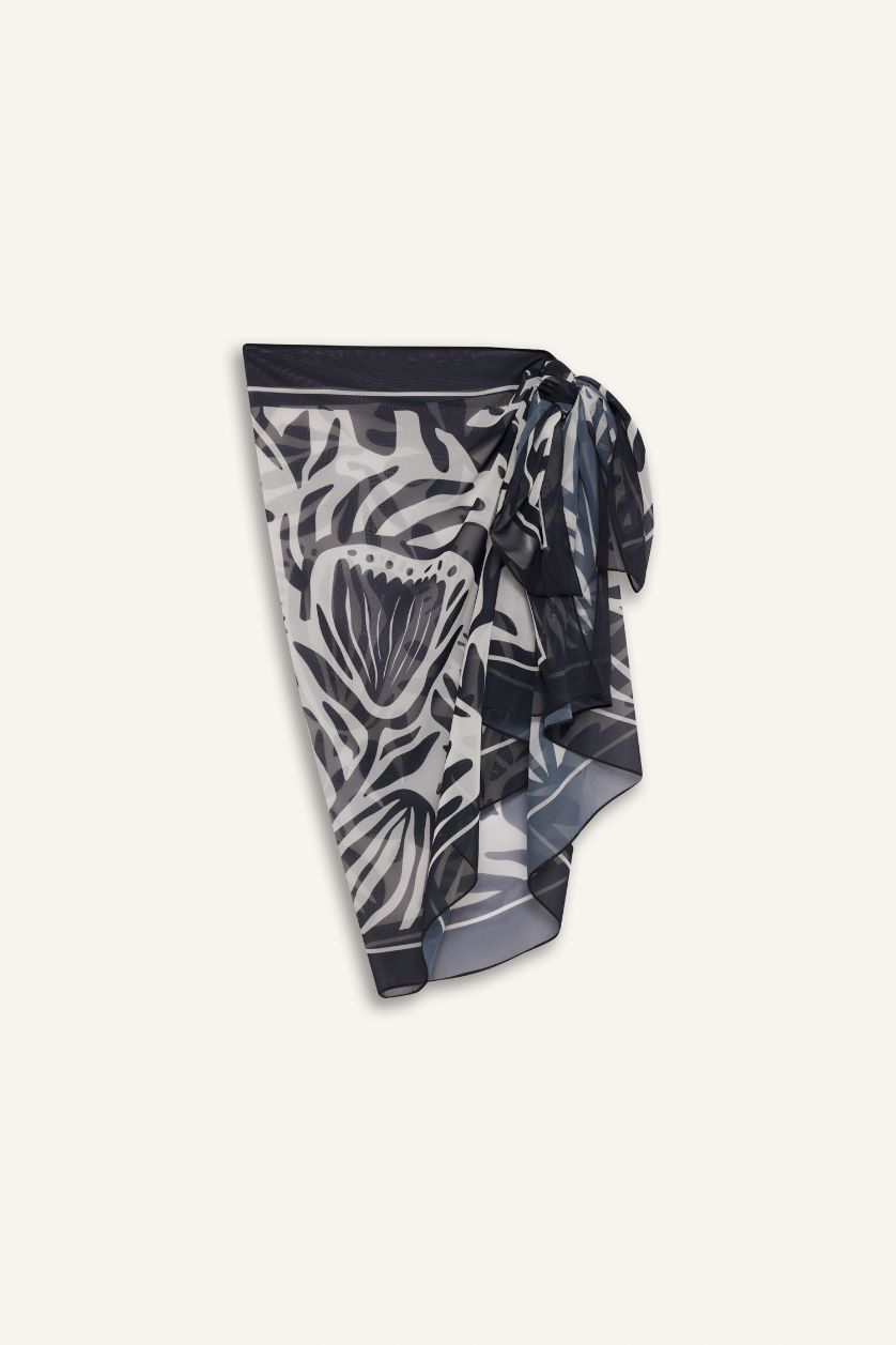 Kadın Siyah Regular Fit Desenli Şifon Pareo