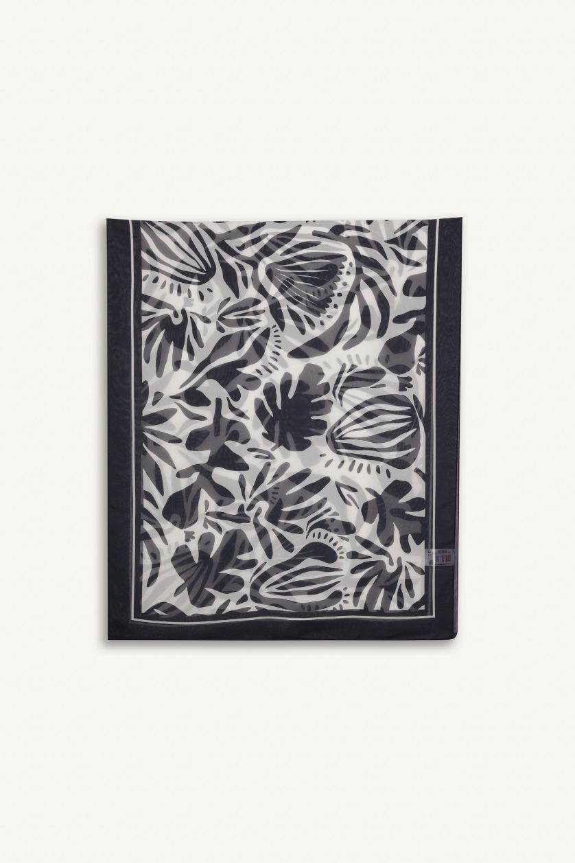 Kadın Siyah Regular Fit Desenli Şifon Pareo