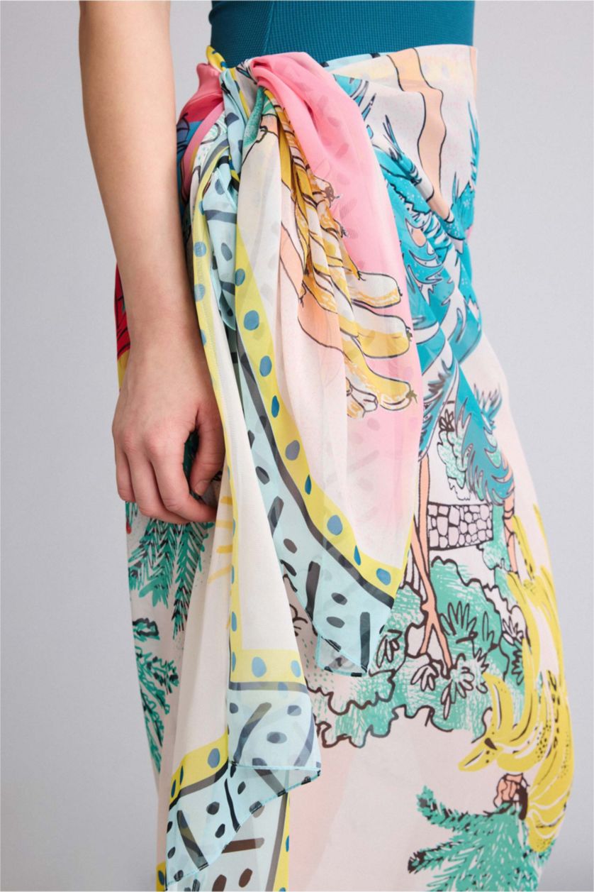 WOMAN Green Fall in Love Regular Fit Tropical Patterned Chiffon Pareo Beachwear