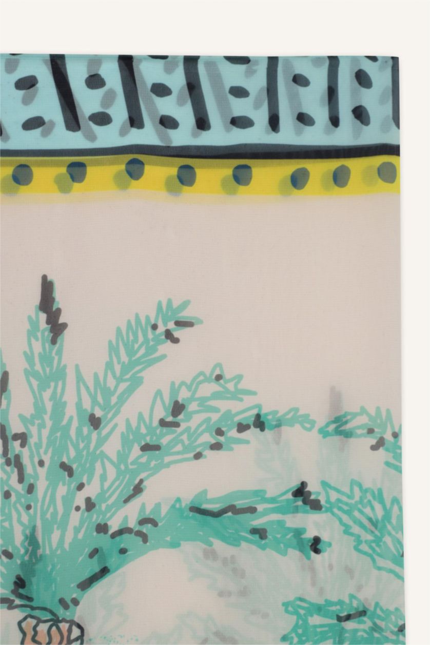 WOMAN Green Fall in Love Regular Fit Tropical Patterned Chiffon Pareo Beachwear