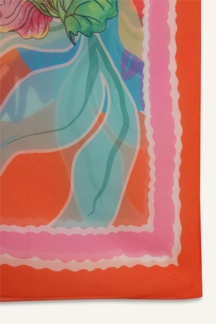 Woman Orange Fall in Love Regular Fit Tropical Patterned Chiffon Pareo Beachwear