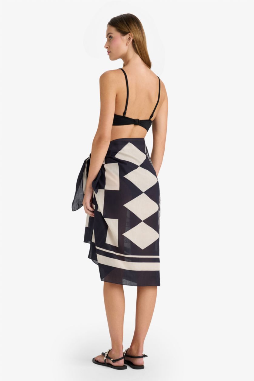 Kadın Siyah Regular Fit Desenli Pamuklu Pareo