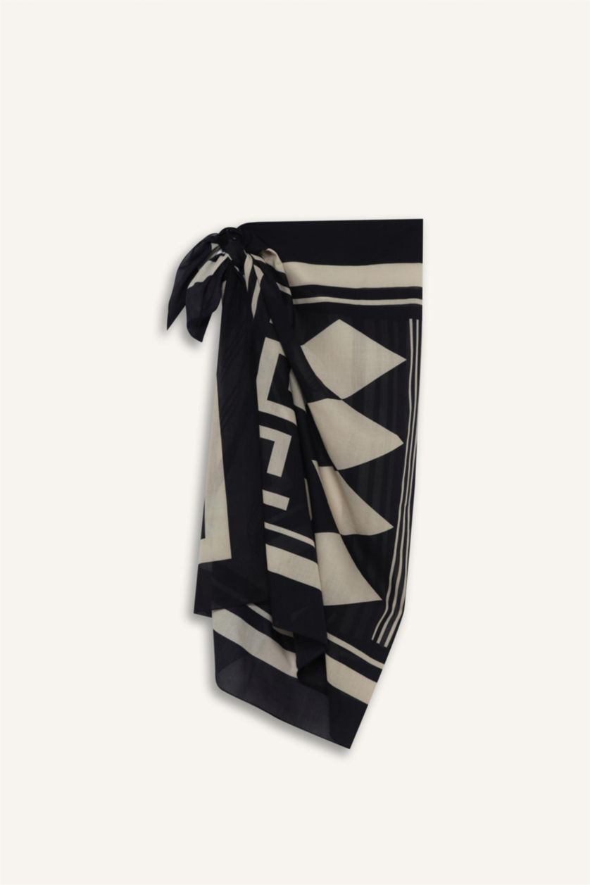 Kadın Siyah Regular Fit Desenli Pamuklu Pareo