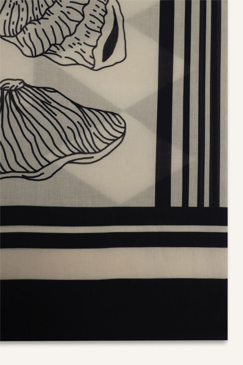 Kadın Siyah Regular Fit Desenli Pamuklu Pareo