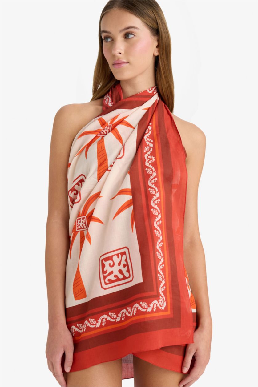 نساء برتقلي غامق لبس بحر قطن بطبعة نخيل قصة عادية من Fall in Love