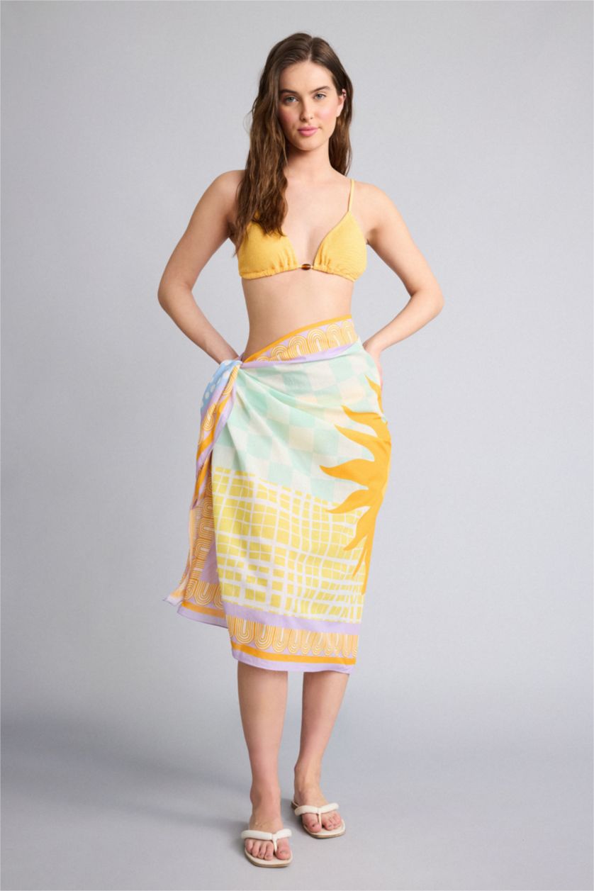 Woman Orange Fall in Love Regular Fit Palm Tree Patterned Cotton Beachwear