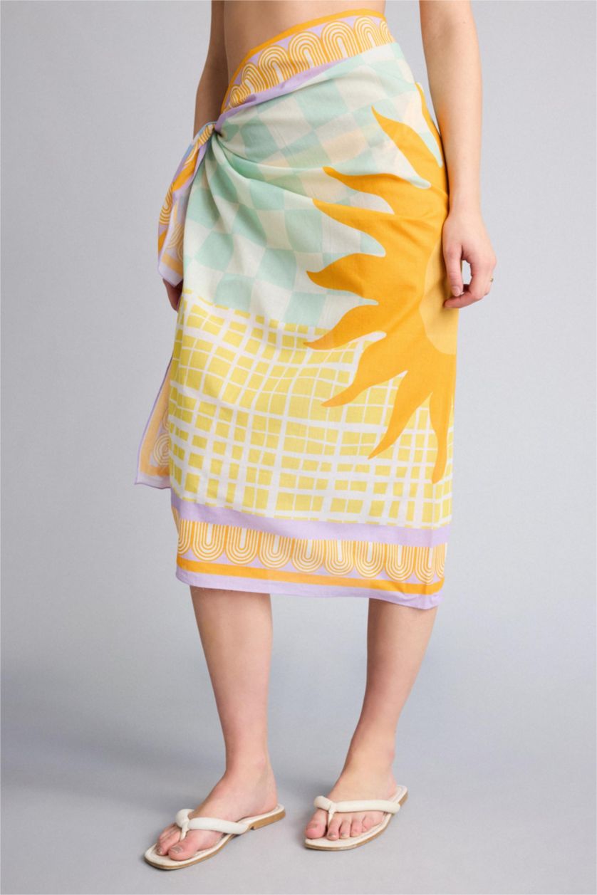 Woman Orange Fall in Love Regular Fit Palm Tree Patterned Cotton Beachwear