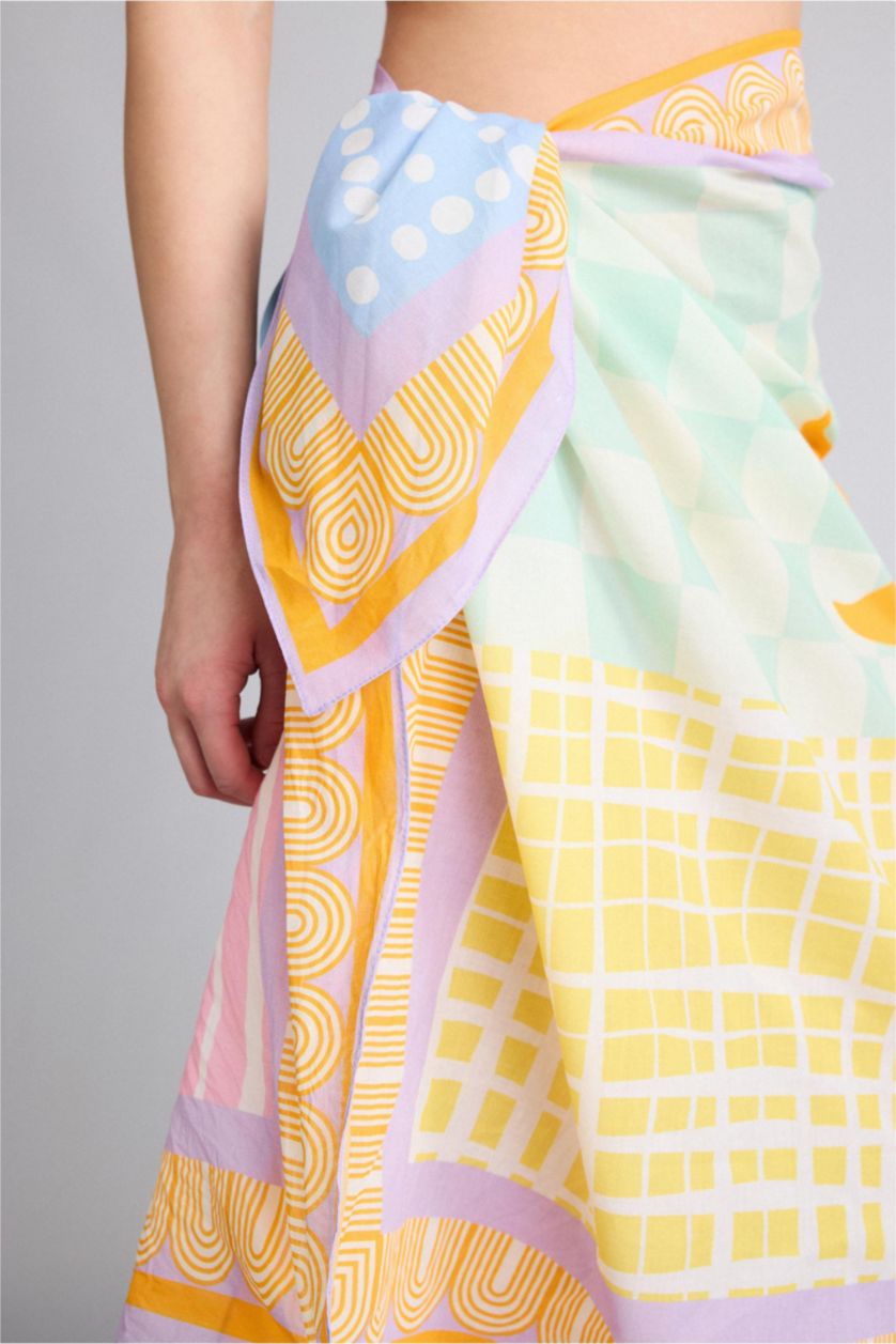 Woman Orange Fall in Love Regular Fit Palm Tree Patterned Cotton Beachwear