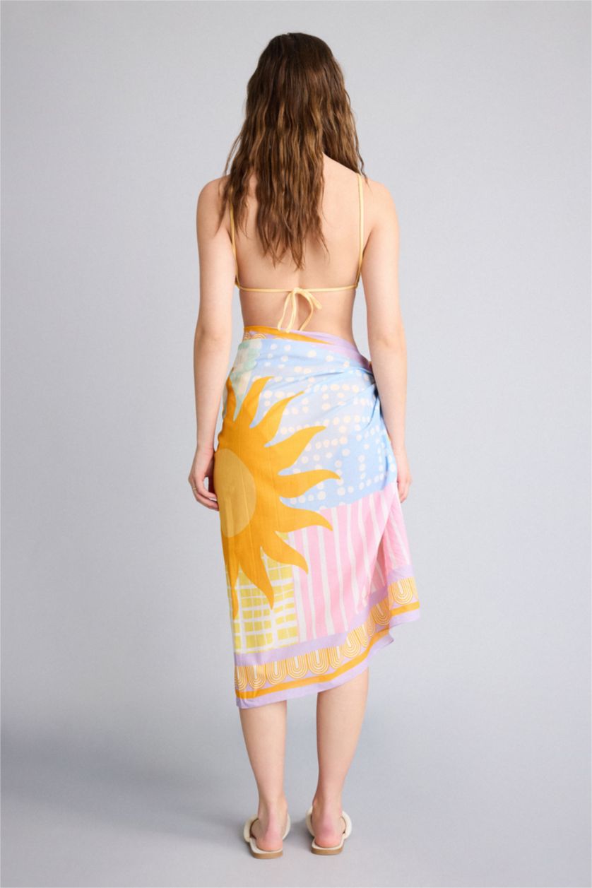 Woman Orange Fall in Love Regular Fit Palm Tree Patterned Cotton Beachwear