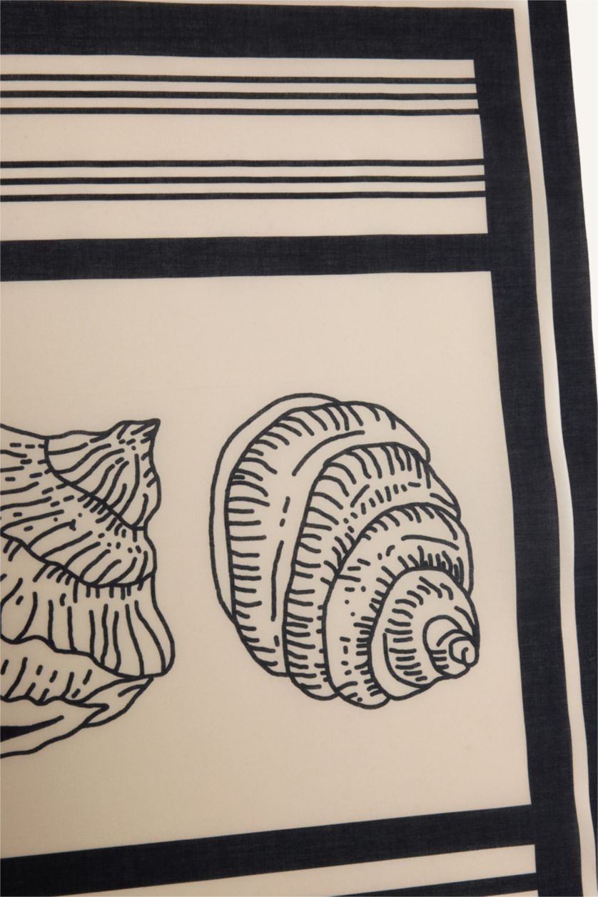 Kadın Siyah Regular Fıt Palmiye Desenli Pamuklu Pareo