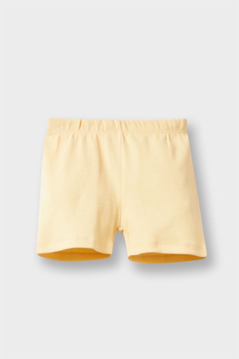Erkek Bebek Açık Sarı 2'li Takım Baskılı Fitilli Kaşkorse Kısa Kollu Çıtçıtlı Body Şort Erkek Bebek