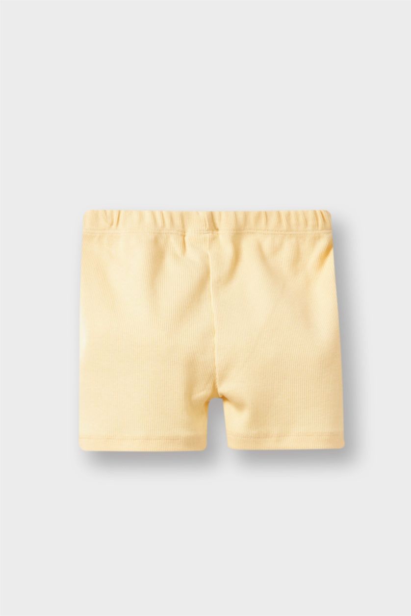 Erkek Bebek Açık Sarı 2'li Takım Baskılı Fitilli Kaşkorse Kısa Kollu Çıtçıtlı Body Şort Erkek Bebek