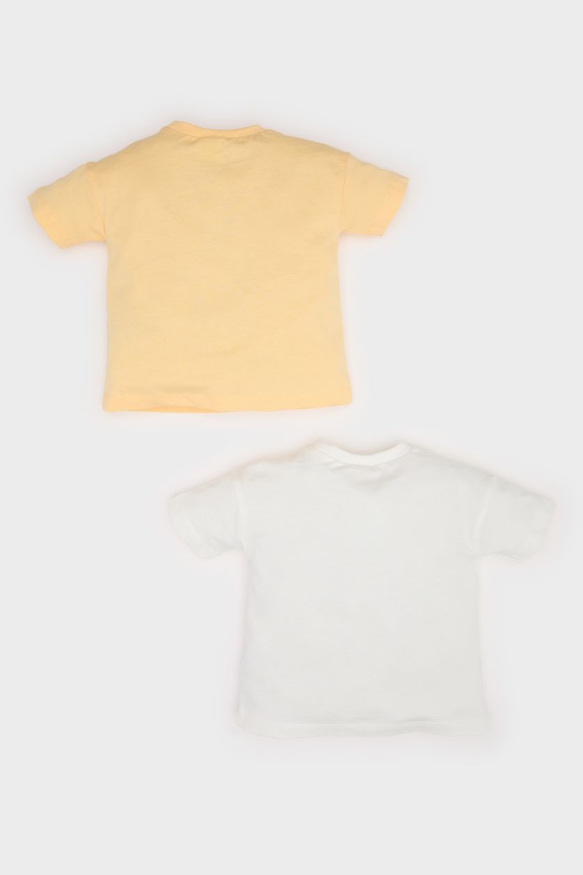 Baby Boy Ecru Baby Boy Dinosaur Printed Cotton 2 Piece T-Shirt