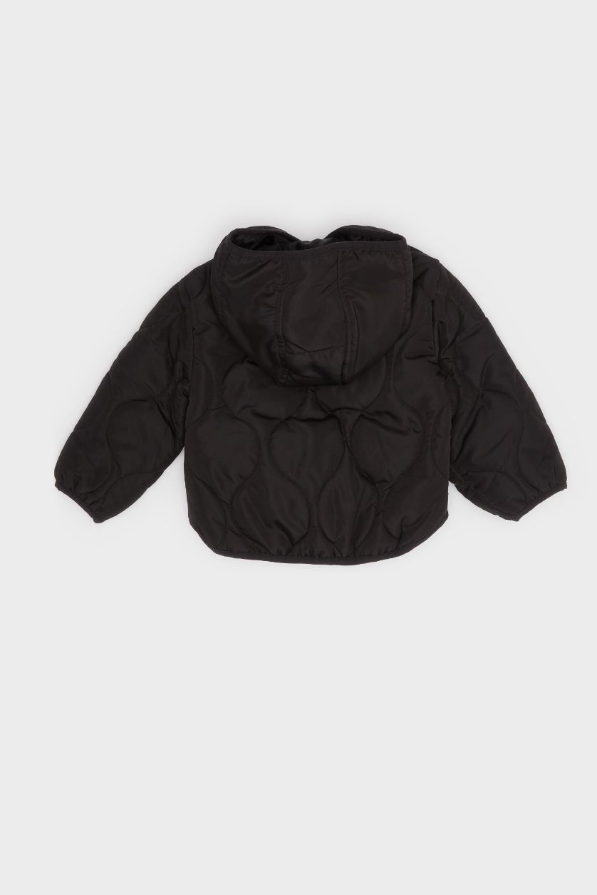 Erkek Bebek Siyah Su Geçirmez Kapüşonlu Çıtçıtlı Kapitoneli Mont Erkek Bebek