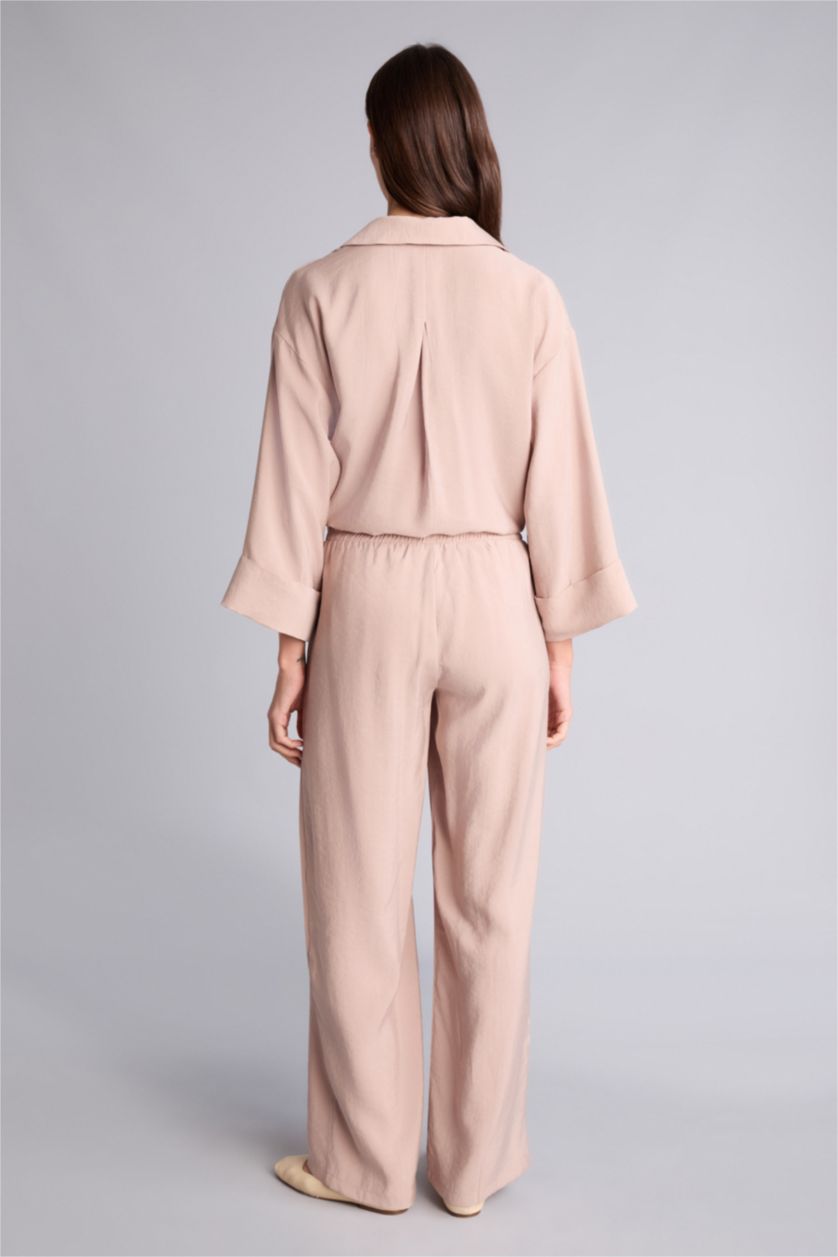 Kadın Kum Wıde Leg Yüksek Bel Düz Paça Modal Pantolon