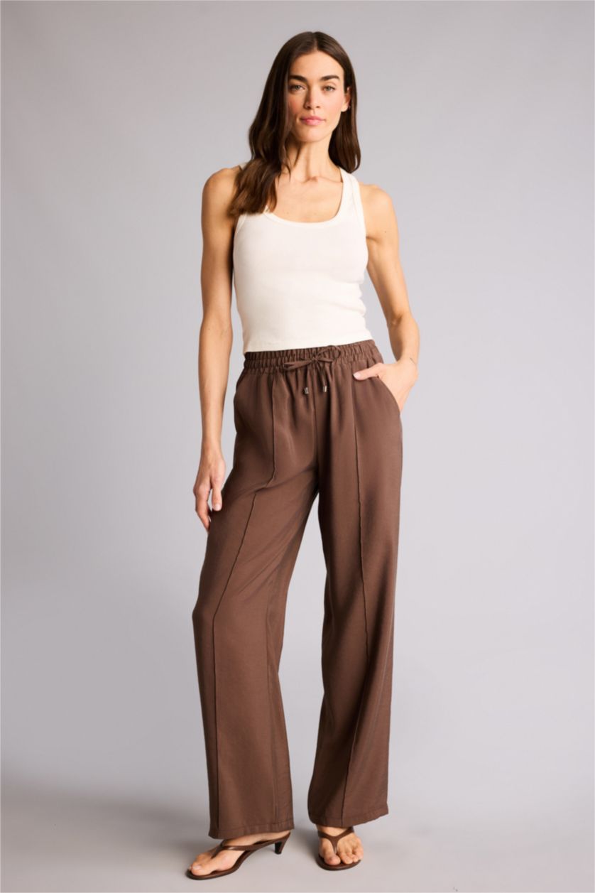 Kadın Açık Kahve Wıde Leg Yüksek Bel Düz Paça Modal Pantolon