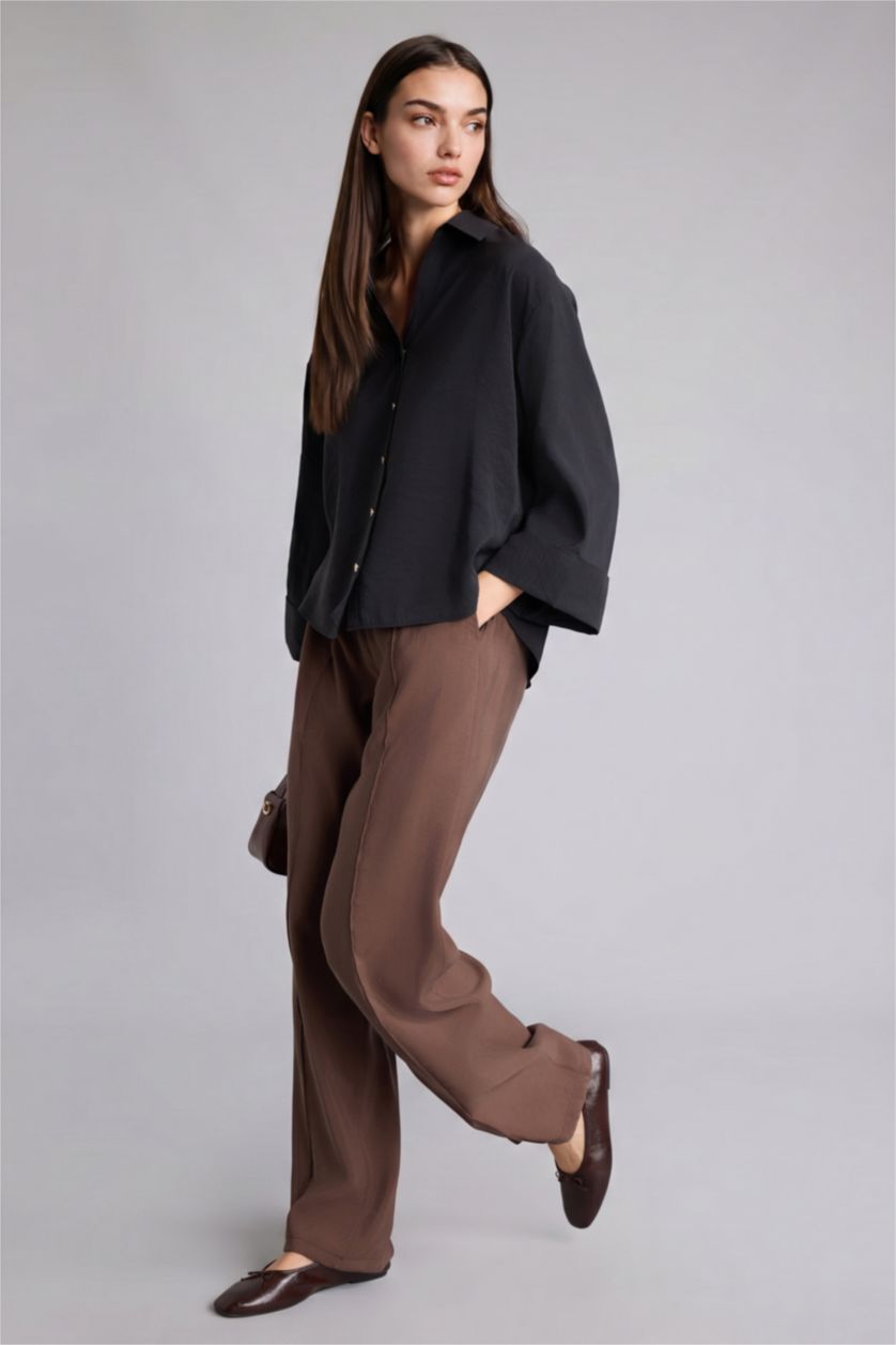 Женщины Светло коричневый High Waist Wide Leg Trousers