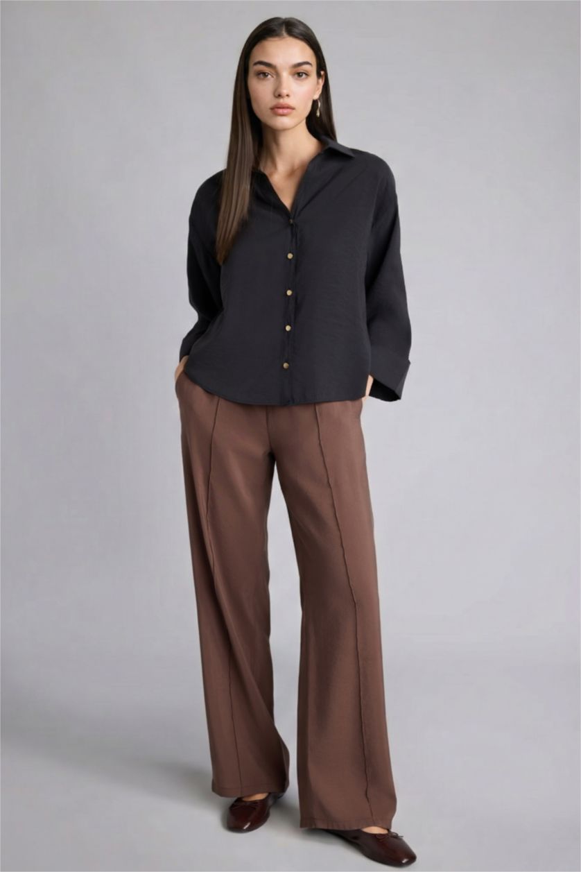 Женщины Светло коричневый High Waist Wide Leg Trousers