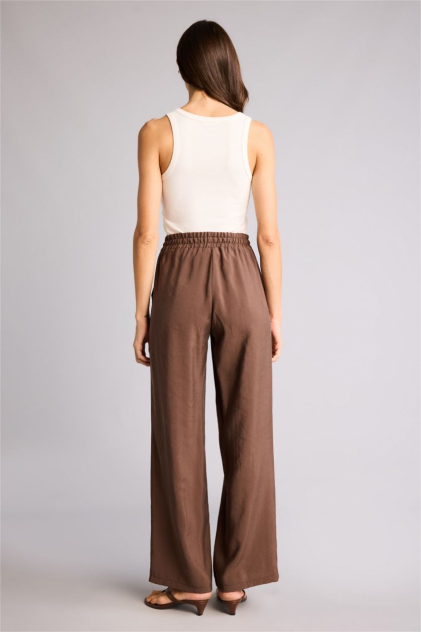 Kadın Açık Kahve Wıde Leg Yüksek Bel Düz Paça Modal Pantolon