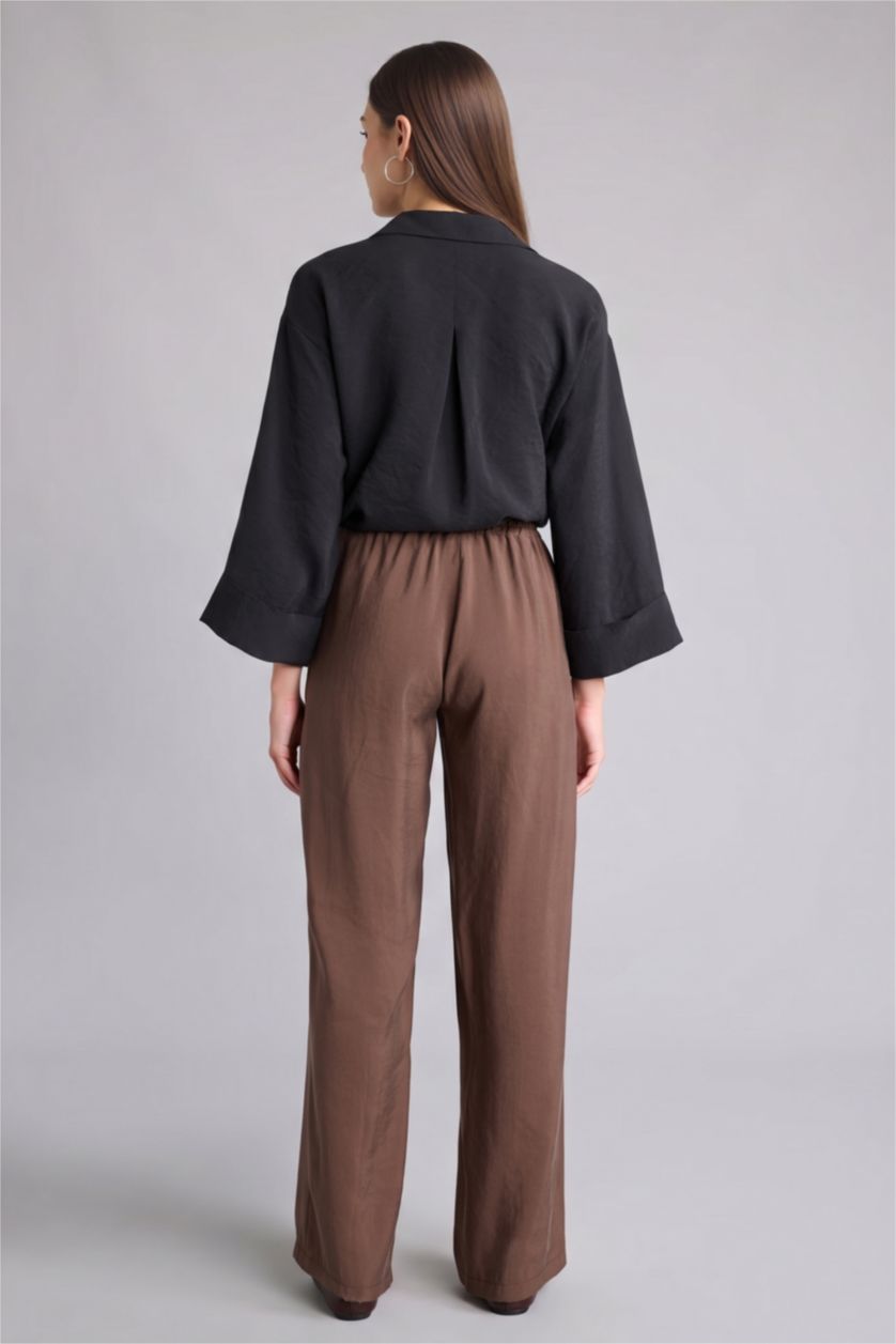 Женщины Светло коричневый High Waist Wide Leg Trousers