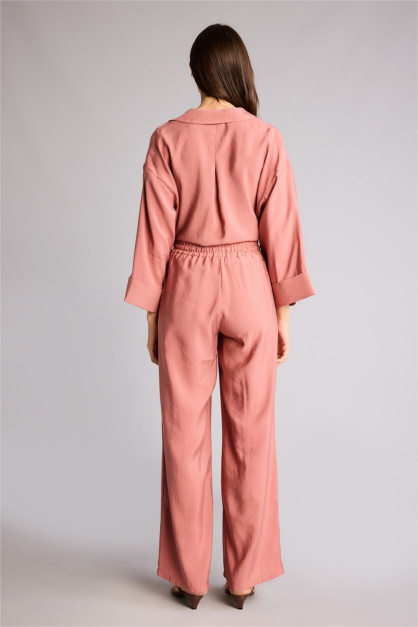 Kadın Gülkurusu Wıde Leg Yüksek Bel Düz Paça Modal Pantolon