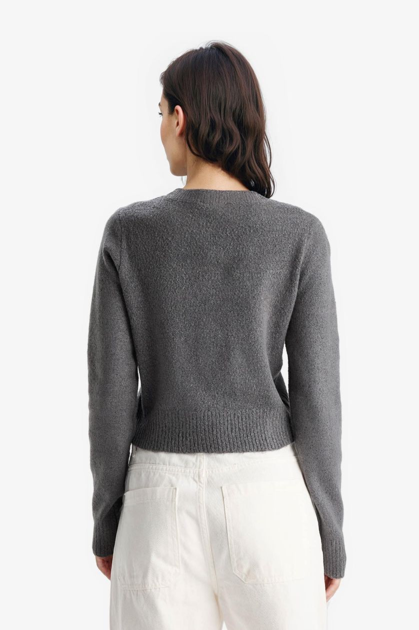 Женщины Антра-меланж Coool узкий покрой, тесный крой, круглый вырез, трикотажный кардиган на пуговицах