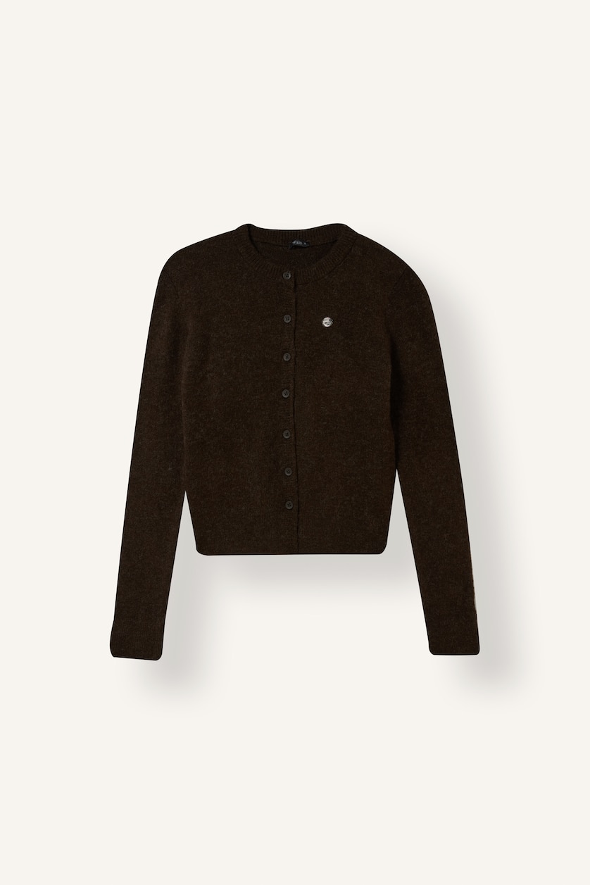 FEMME Marron Cardigan en maille boutonné à col rond Coupe slim