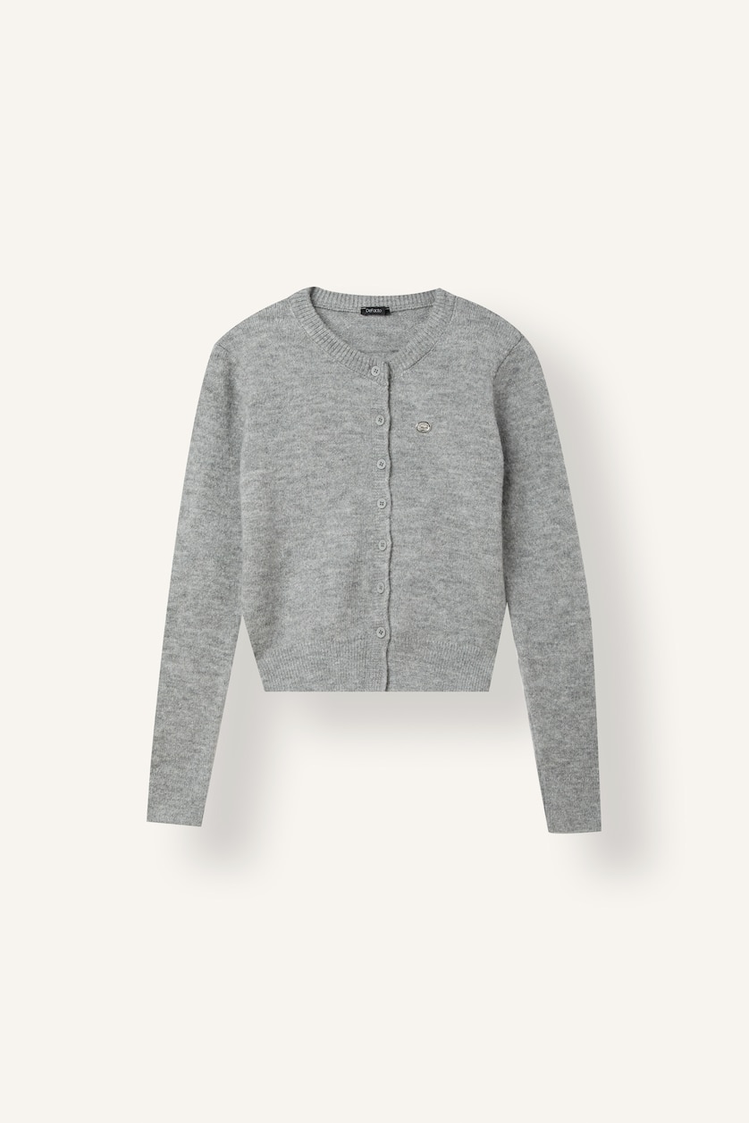 Women Dark Grey Woman Slim Fit Dark Grey Crew Neck Knitted Cardigan
