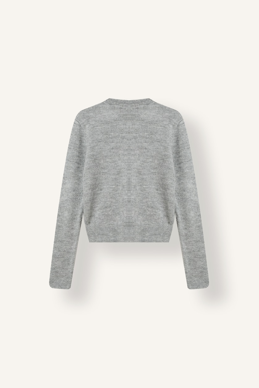 Women Dark Grey Woman Slim Fit Dark Grey Crew Neck Knitted Cardigan
