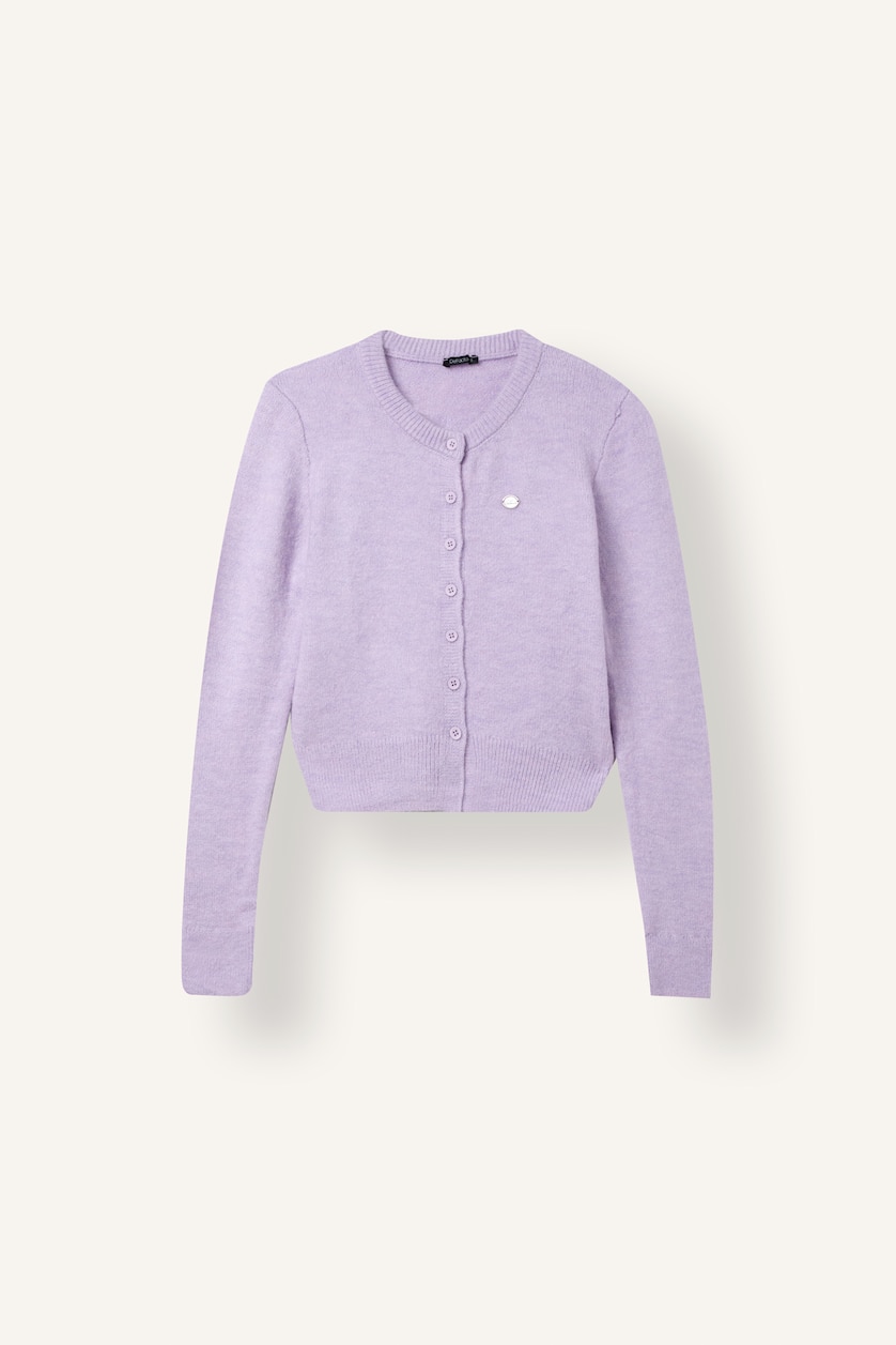 WOMAN Lilac Slim Fit Soft Fabric Crew Neck Buttoned Cardigan