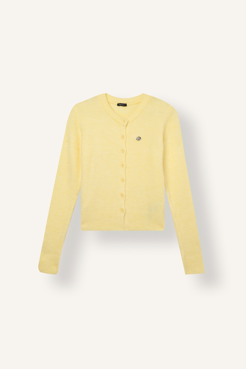 FEMME Jaune Clair Gilet basique en maille boutonné à col rond Coupe slim