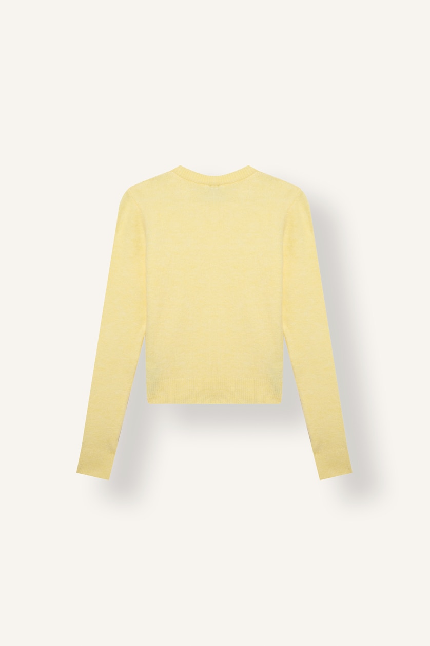 FEMME Jaune Clair Gilet basique en maille boutonné à col rond Coupe slim