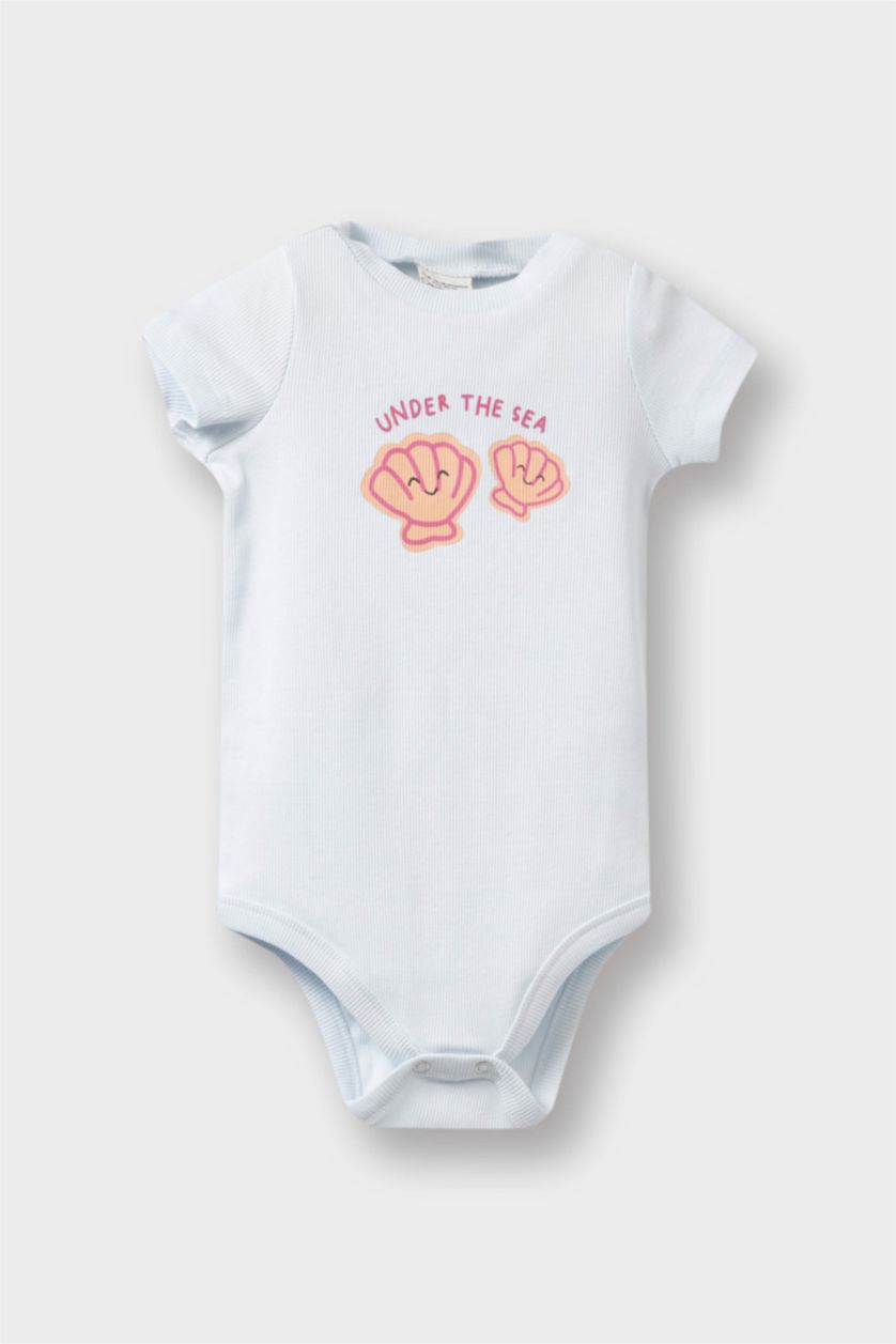 طفلة صغيرة أزرق فاتح طقم بيبي بناتي شورت وتيشيرت مضلع قصة عادية - قطعتين