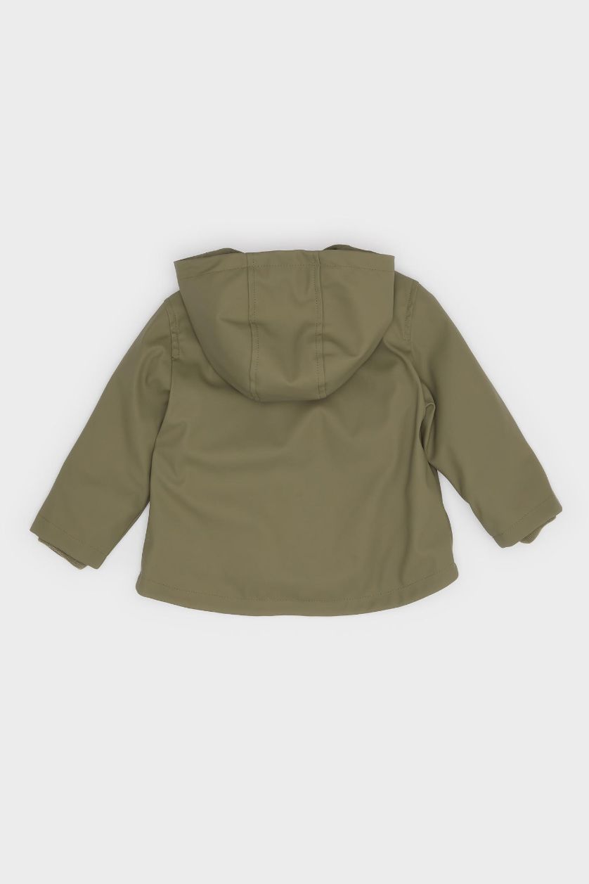 Erkek Bebek Açık Haki Erkek Bebek Su Geçirmez Kapüşonlu Çıtçıtlı Fonksiyonel Cepli Mont