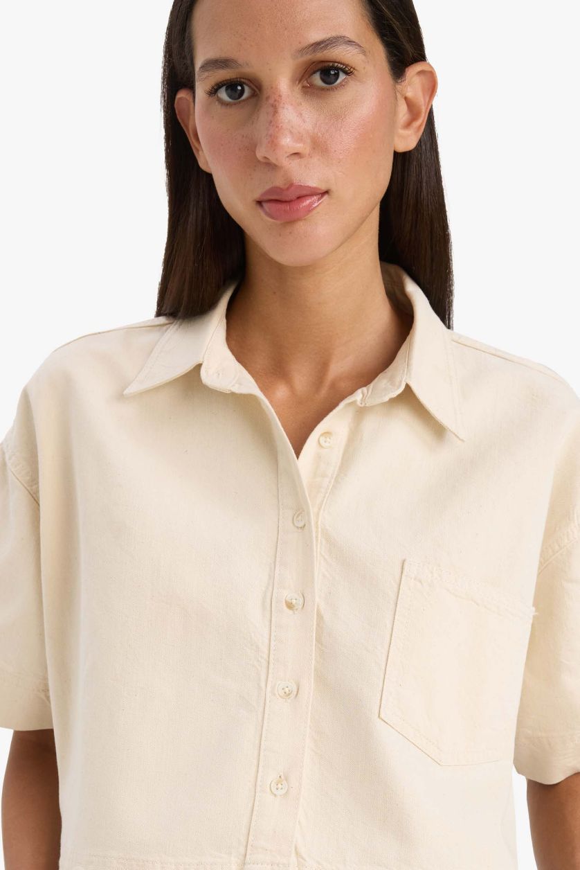 WOMAN Ecru Cropped Fit Pocketed Denim Shirt