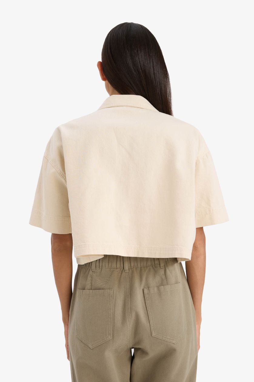 WOMAN Ecru Cropped Fit Pocketed Denim Shirt